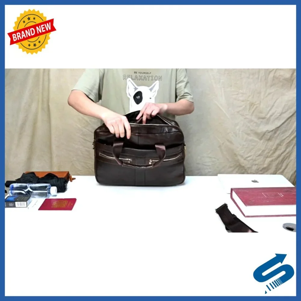 Genuine Leather Briefcase for Men, 15.6 Inch Laptop Business Travel Bag